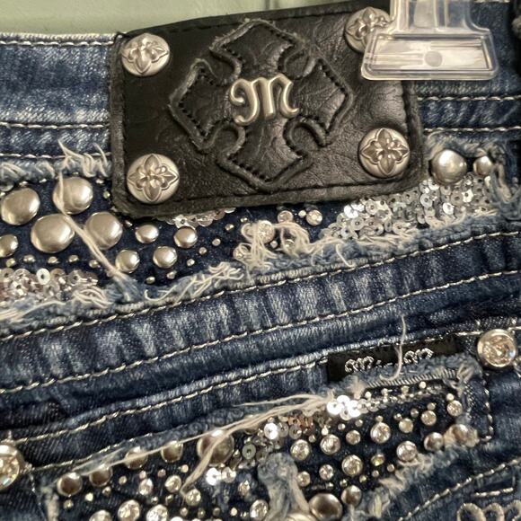 Miss Me Signature Rise Bootcut Jeans Size 29 Bling Y2K Grunge Flap Pockets - Picture 7 of 8